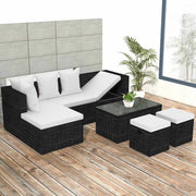 4-piece Loungeset with cushions poly rattan black
