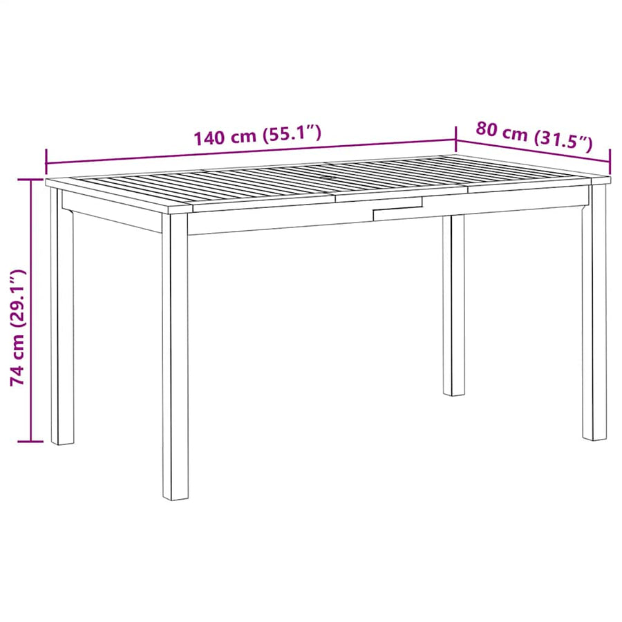 Tuintafel 140x80x74 cm massief acaciahout