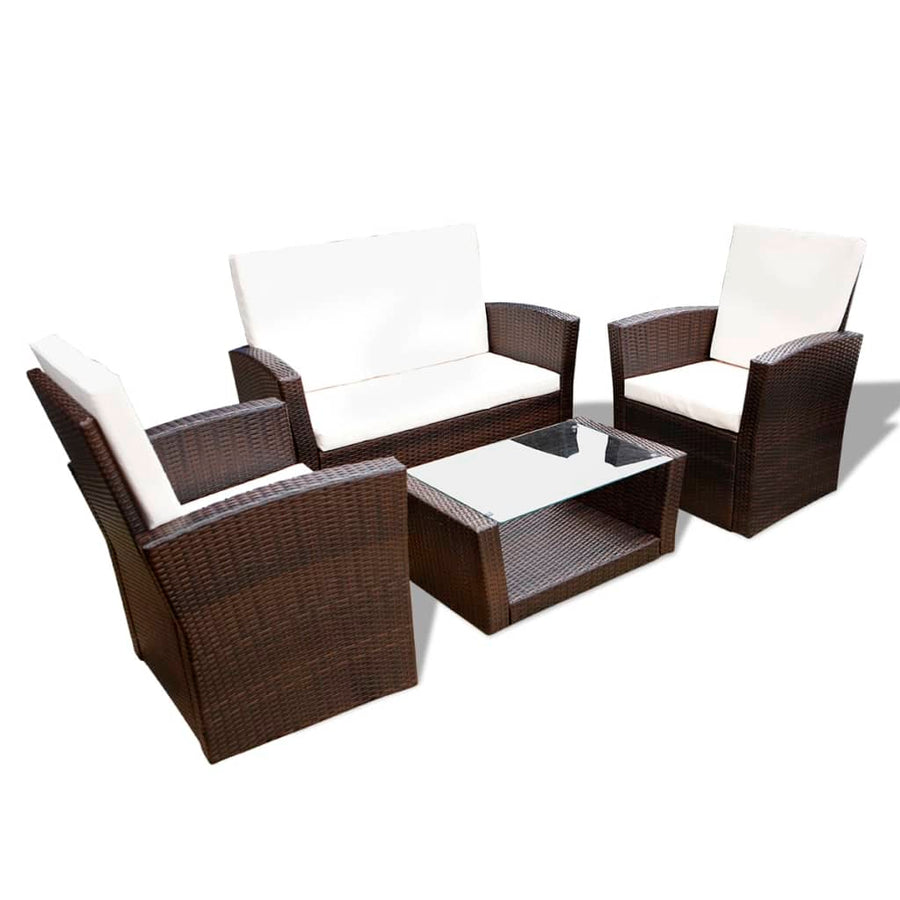 -Delige Loungeset Met Kussens Poly Rattan 4 Bruin