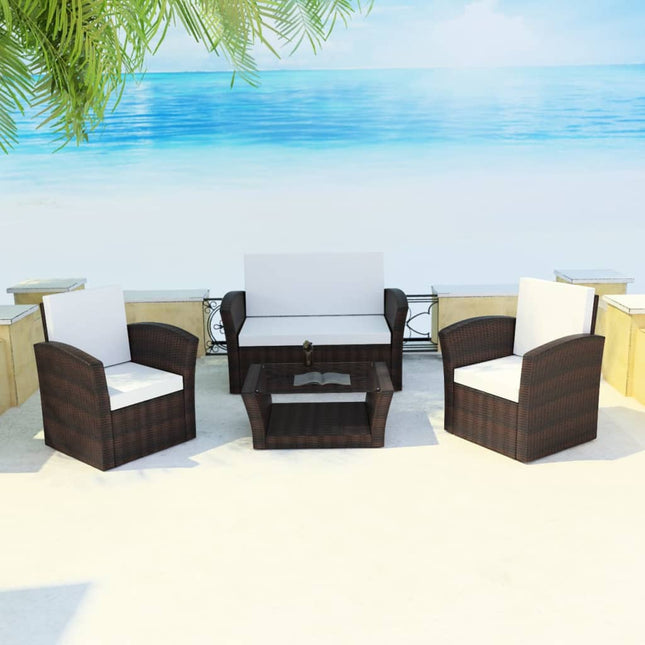 -Delige Loungeset Met Kussens Poly Rattan 4 Bruin