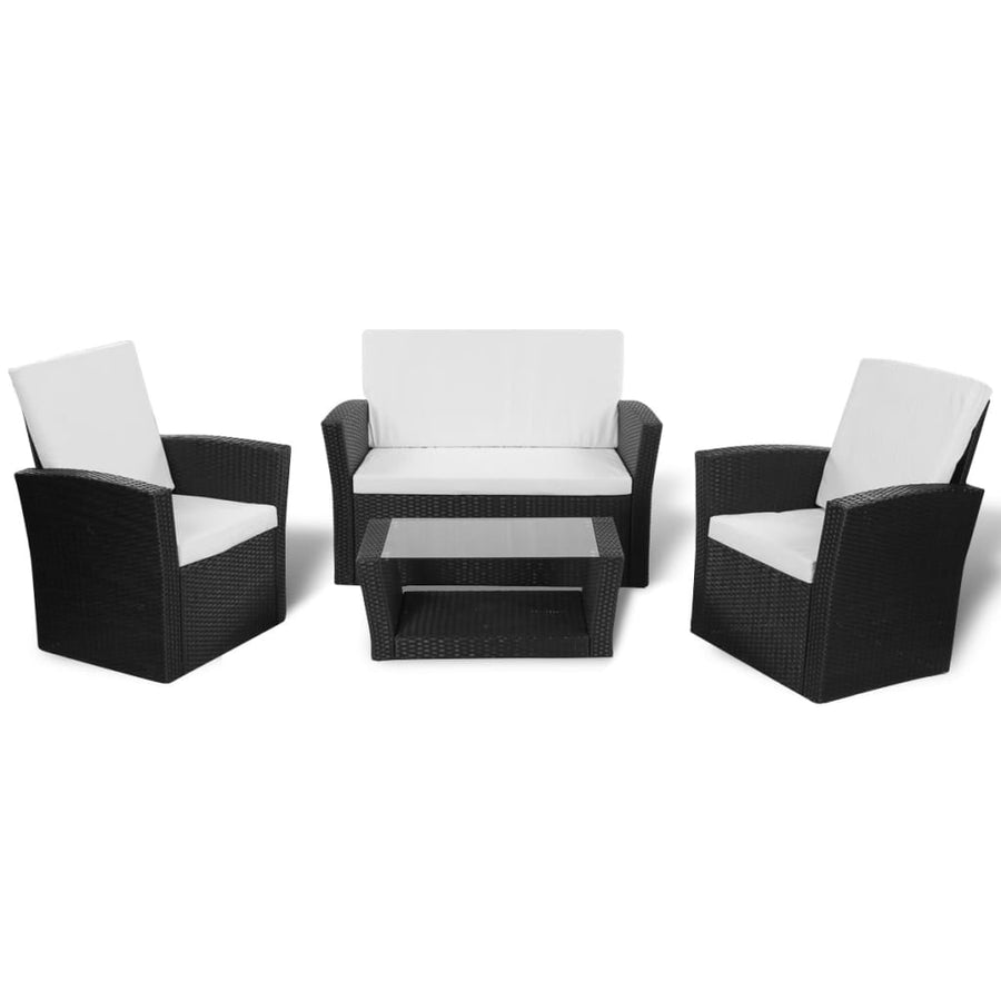 -Delige Loungeset Met Kussens Poly Rattan 4 Zwart