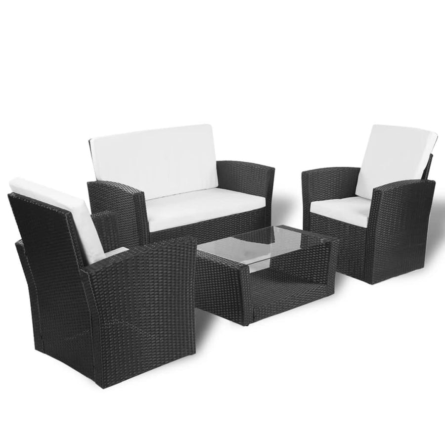 -Delige Loungeset Met Kussens Poly Rattan 4 Zwart