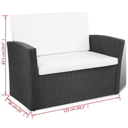 -Delige Loungeset Met Kussens Poly Rattan 4 Zwart