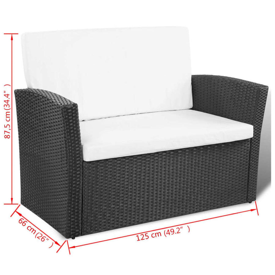 -Delige Loungeset Met Kussens Poly Rattan 4 Zwart