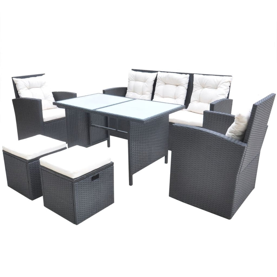 -Delige Tuinset Met Kussens Poly Rattan Zwart