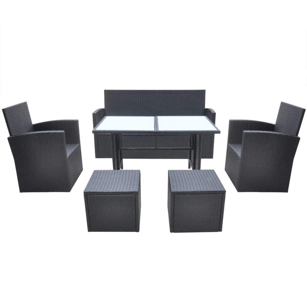 -Delige Tuinset Met Kussens Poly Rattan Zwart