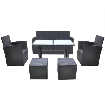 -Delige Tuinset Met Kussens Poly Rattan Zwart