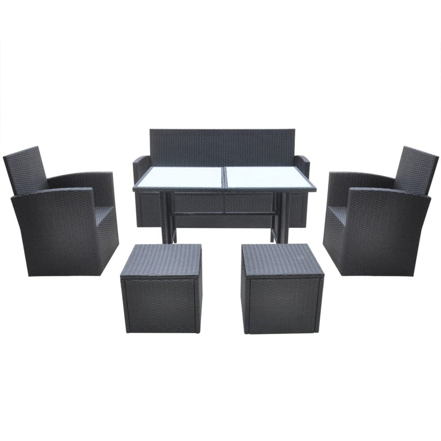 -Delige Tuinset Met Kussens Poly Rattan Zwart