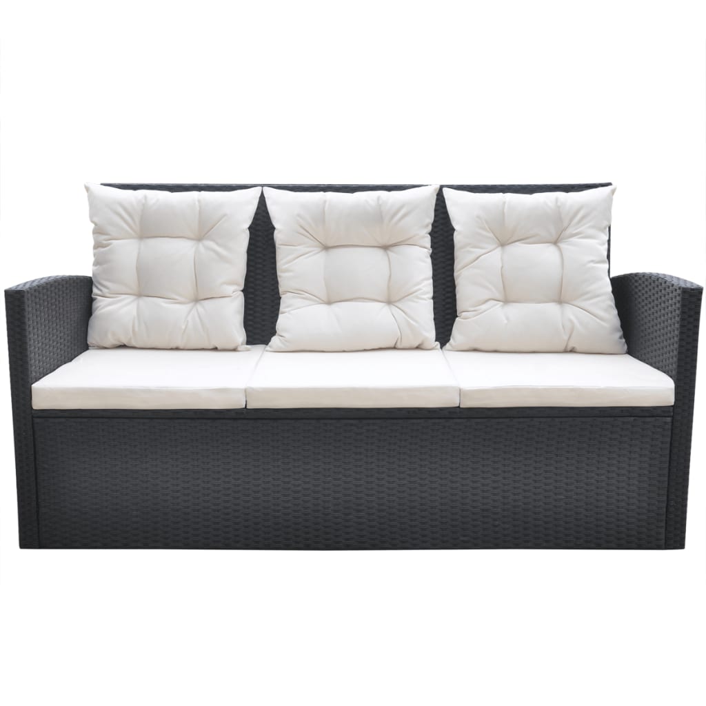 -Delige Tuinset Met Kussens Poly Rattan Zwart