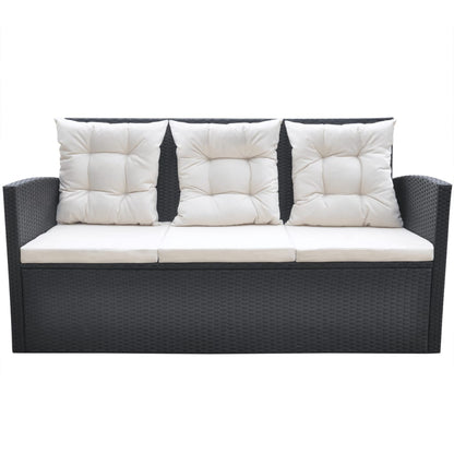 -Delige Tuinset Met Kussens Poly Rattan Zwart