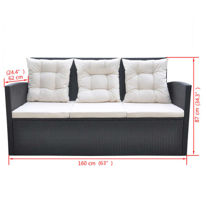 -Delige Tuinset Met Kussens Poly Rattan Zwart
