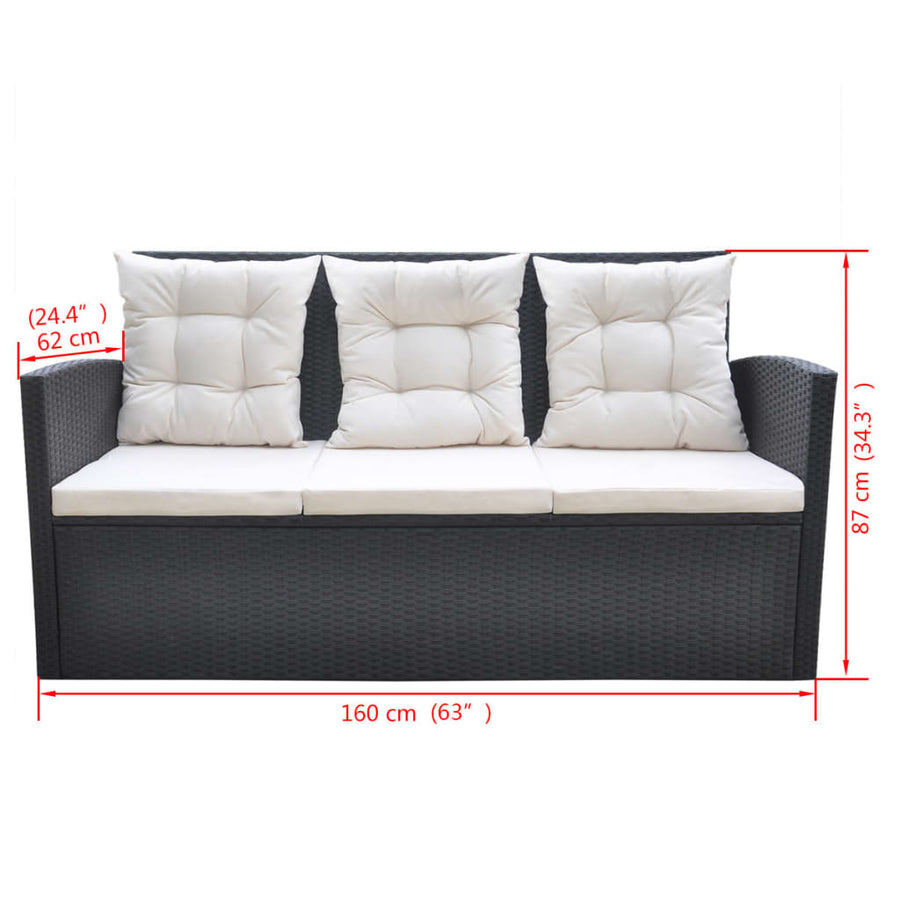 -Delige Tuinset Met Kussens Poly Rattan Zwart