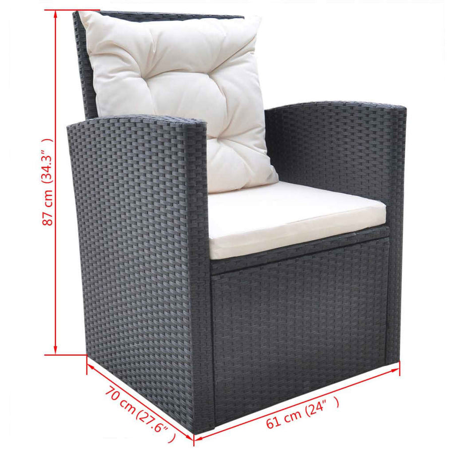 -Delige Tuinset Met Kussens Poly Rattan Zwart