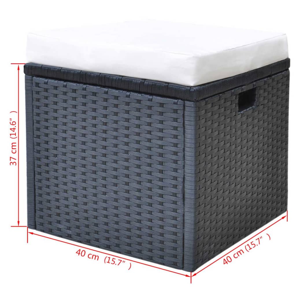 -Delige Tuinset Met Kussens Poly Rattan Zwart
