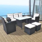 Tuinset poly rattan 6-delig zwart met kussens