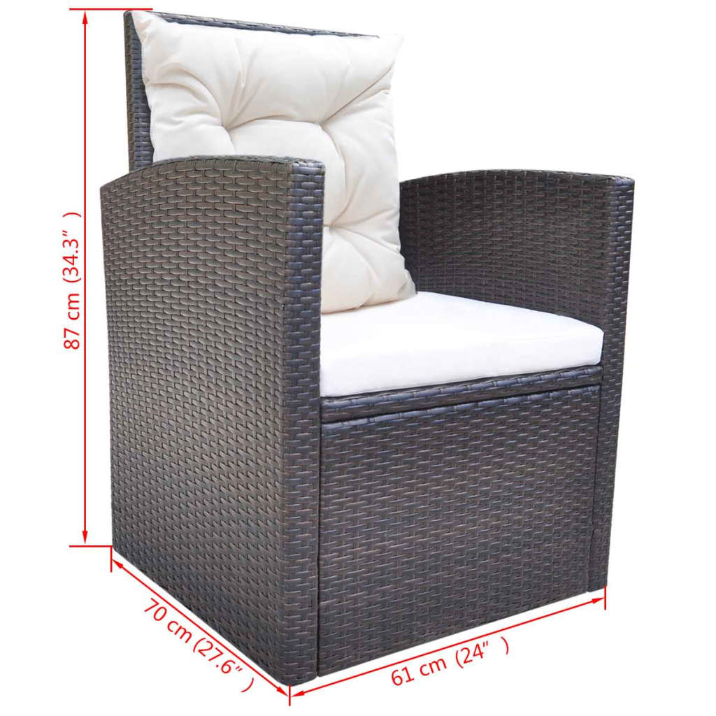 -Delige Tuinset Met Kussens Poly Rattan Bruin
