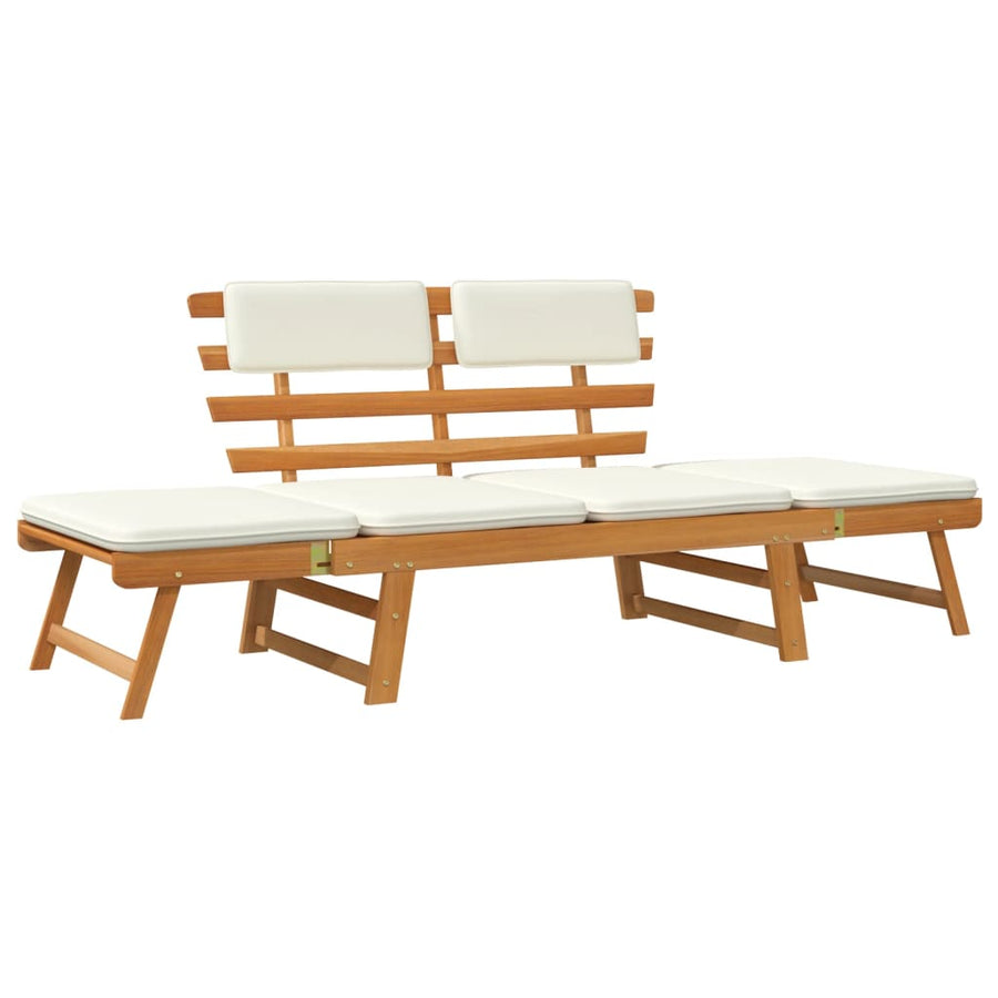 Tuinbank Met Kussens 2-In- 90 Cm Massief Acaciahout Bruin en wit
