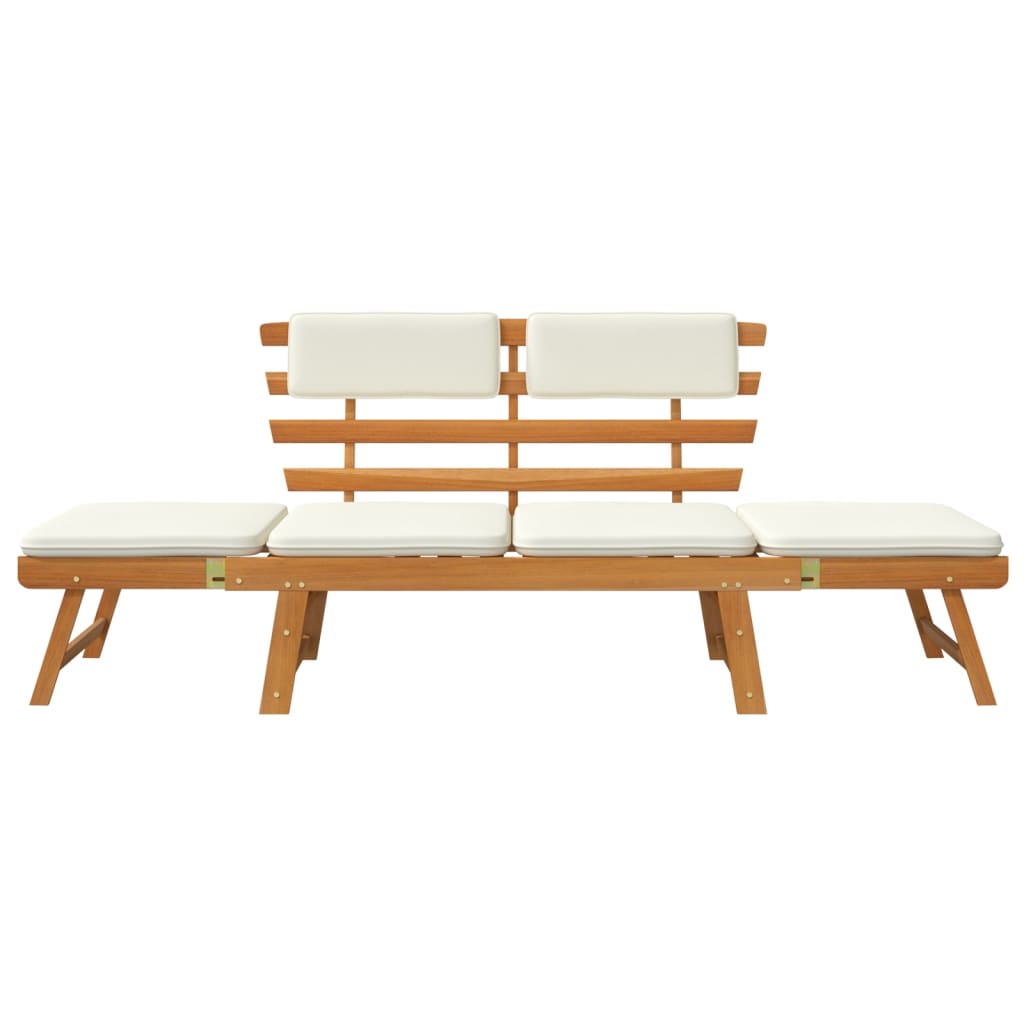 Tuinbank Met Kussens 2-In- 90 Cm Massief Acaciahout Bruin en wit