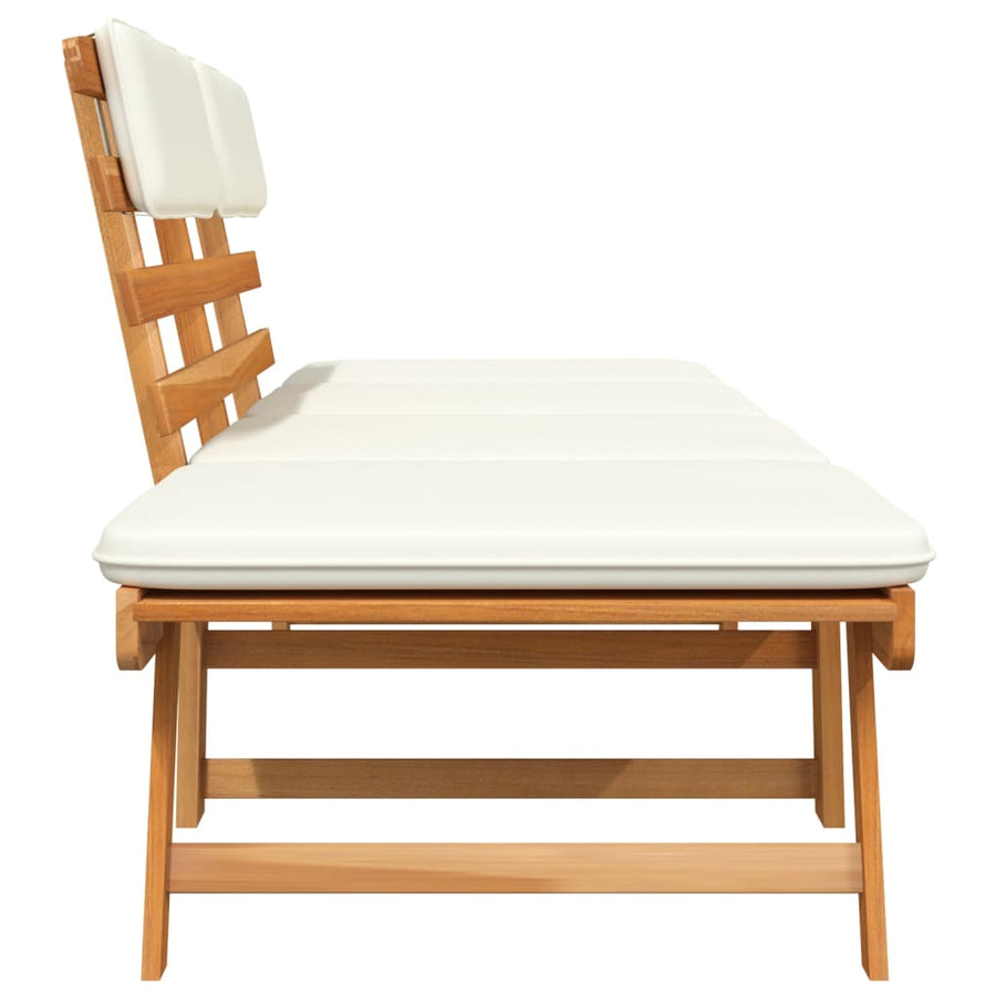 Tuinbank Met Kussens 2-In- 90 Cm Massief Acaciahout Bruin en wit
