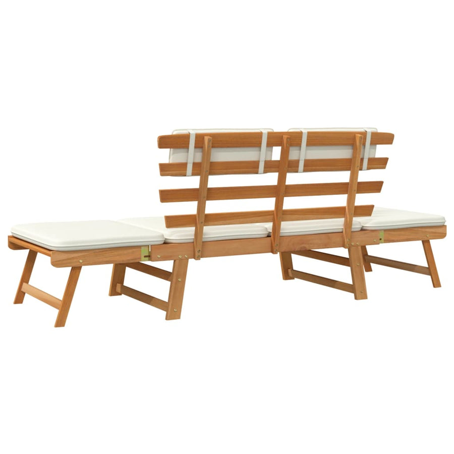 Tuinbank Met Kussens 2-In- 90 Cm Massief Acaciahout Bruin en wit
