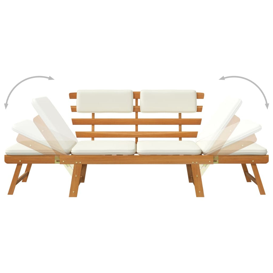 Tuinbank Met Kussens 2-In- 90 Cm Massief Acaciahout Bruin en wit