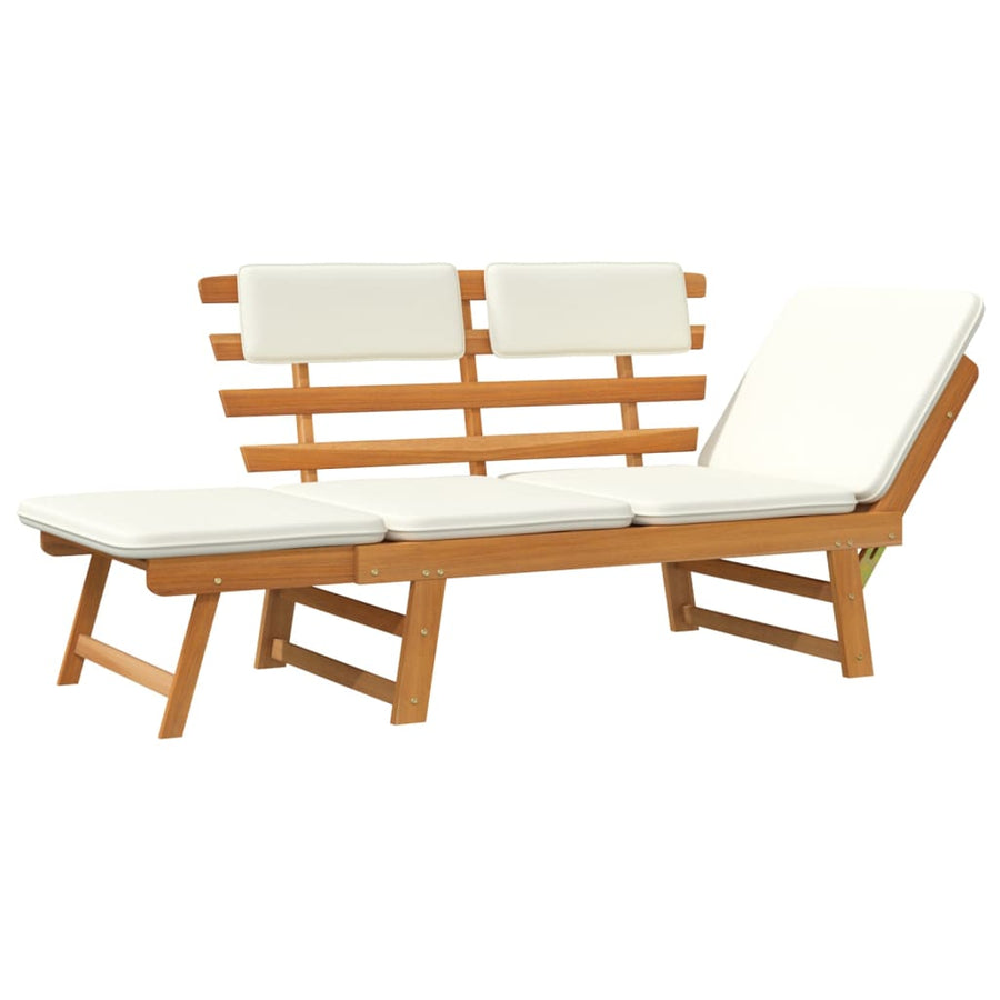 Tuinbank Met Kussens 2-In- 90 Cm Massief Acaciahout Bruin en wit