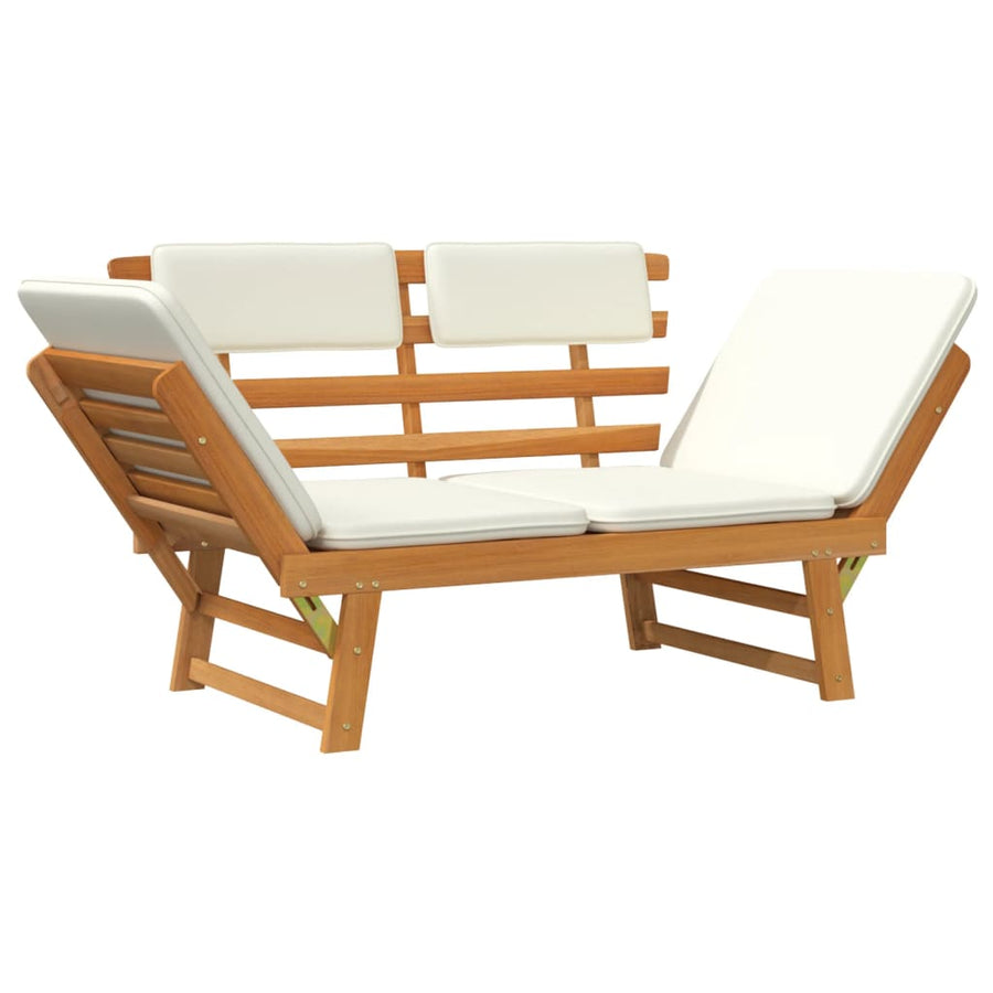 Tuinbank Met Kussens 2-In- 90 Cm Massief Acaciahout Bruin en wit