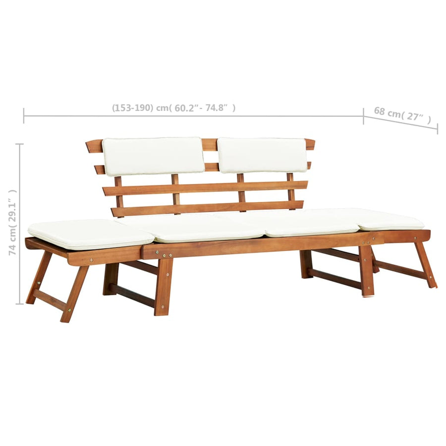 Tuinbank Met Kussens 2-In- 90 Cm Massief Acaciahout Bruin en wit