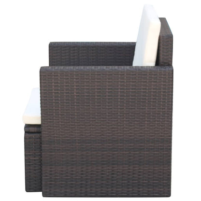 Tuinstoel met kussens poly rattan bruin