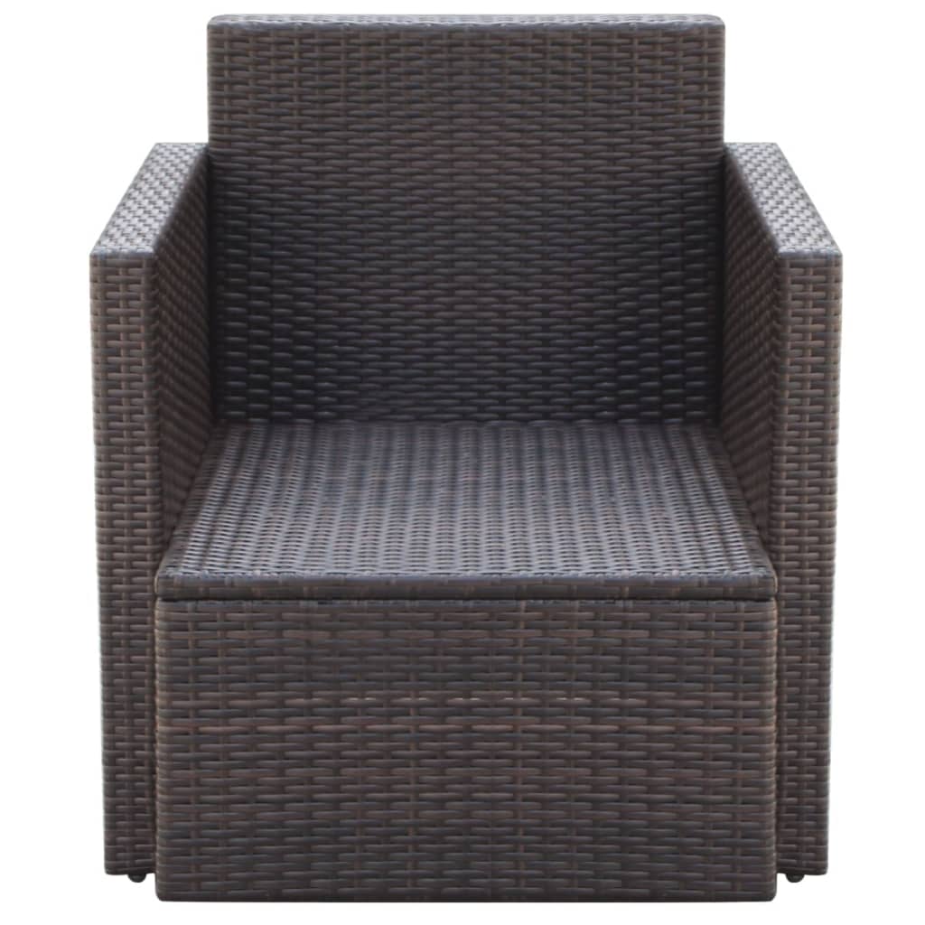 Tuinstoel met kussens poly rattan bruin