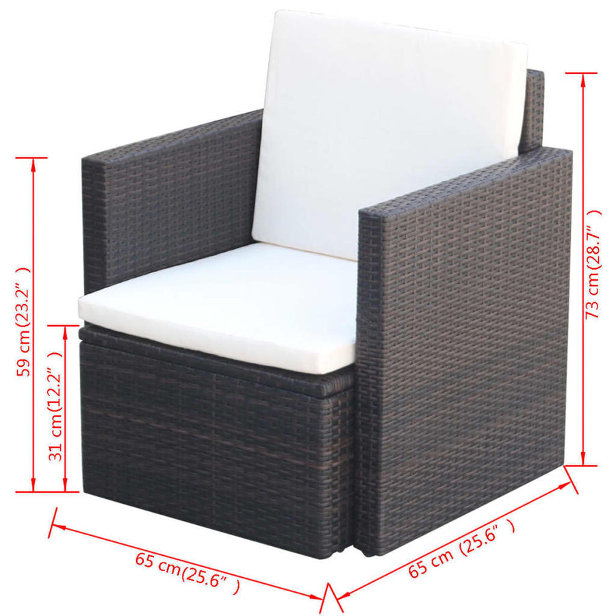 Tuinstoel met kussens poly rattan bruin