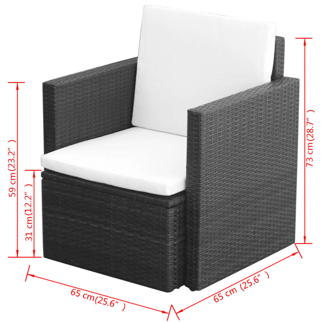 Tuinstoel Met Kussens Poly Rattan Zwart