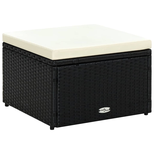 Voetenbank/Poef 53X53X30 Cm Poly Rattan Zwart en crème