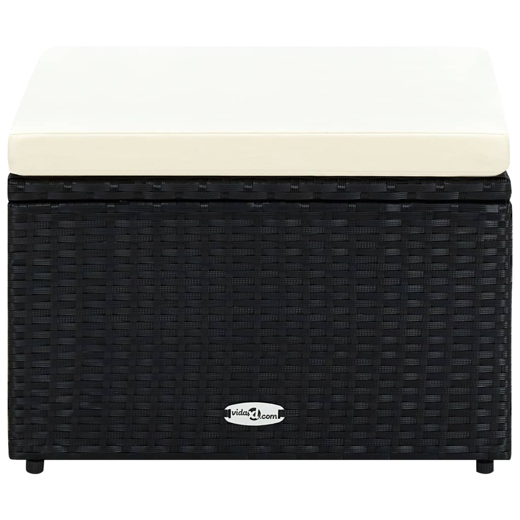 Voetenbank/poef zwart 53x53x30 cm poly rattan