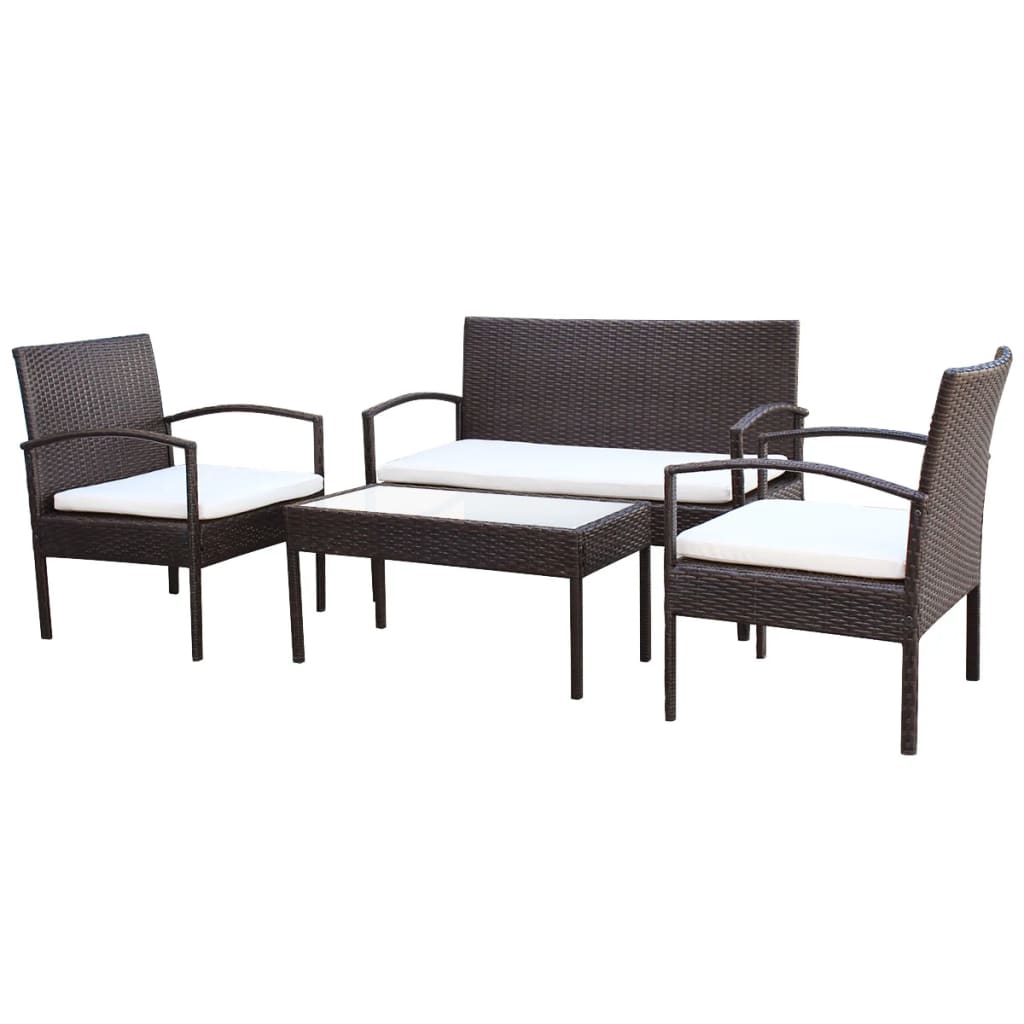 -Delige Loungeset Met Kussens Poly Rattan Bruin