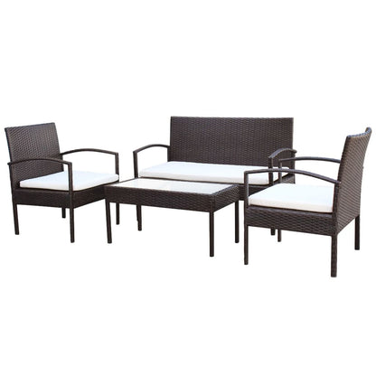 -Delige Loungeset Met Kussens Poly Rattan Bruin