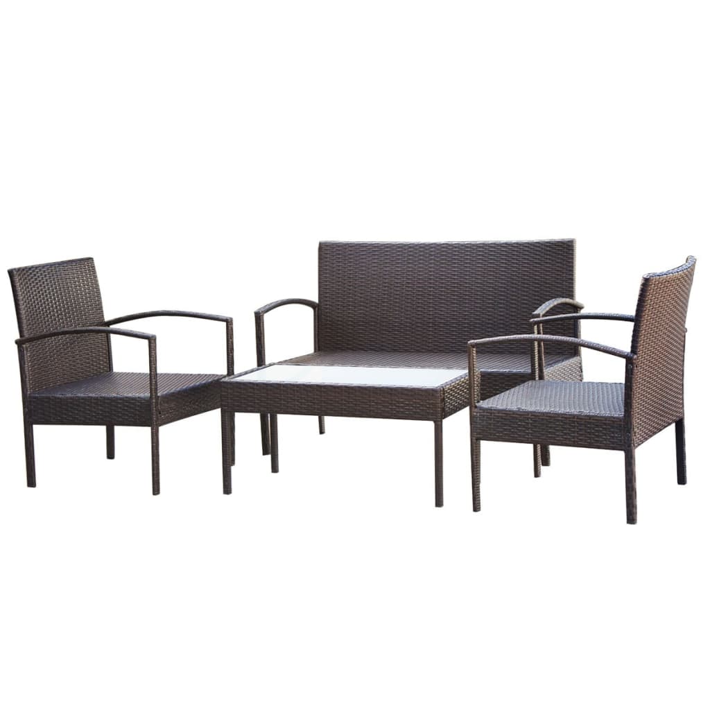 -Delige Loungeset Met Kussens Poly Rattan Bruin