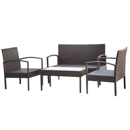 -Delige Loungeset Met Kussens Poly Rattan Bruin