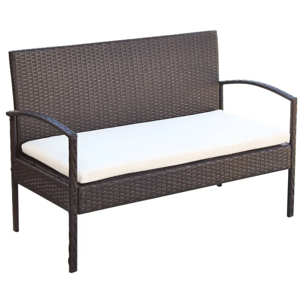 -Delige Loungeset Met Kussens Poly Rattan Bruin