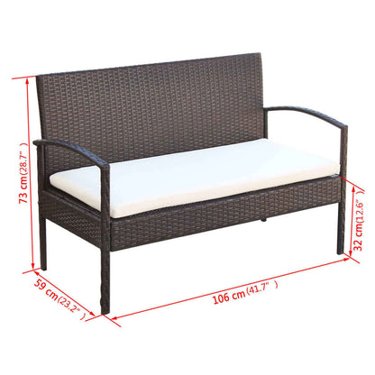 -Delige Loungeset Met Kussens Poly Rattan Bruin