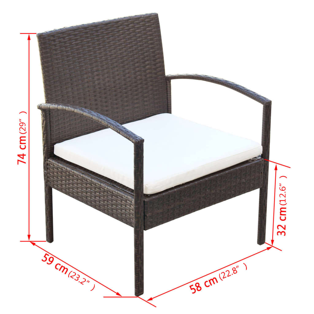 -Delige Loungeset Met Kussens Poly Rattan Bruin
