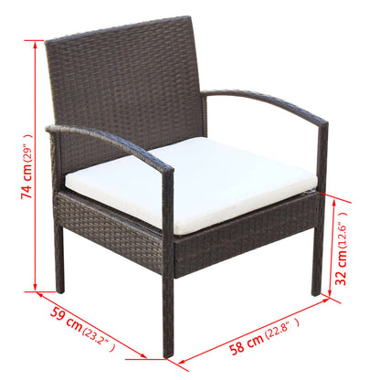 -Delige Loungeset Met Kussens Poly Rattan Bruin