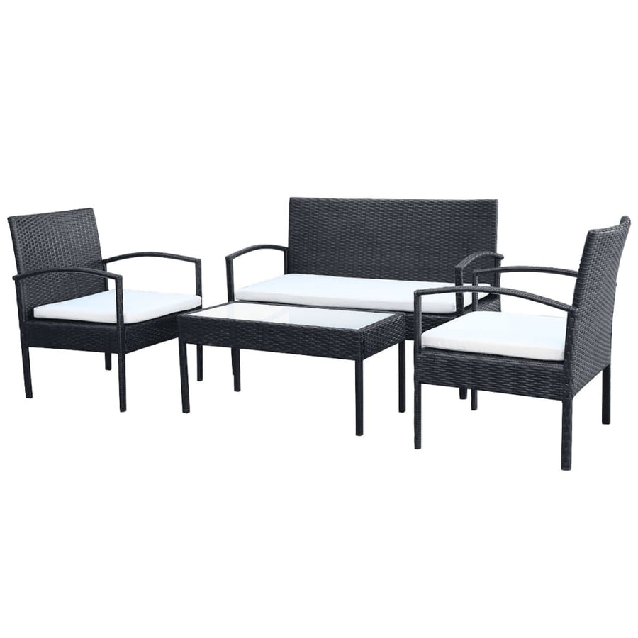4-delige Loungeset met kussens poly rattan zwart