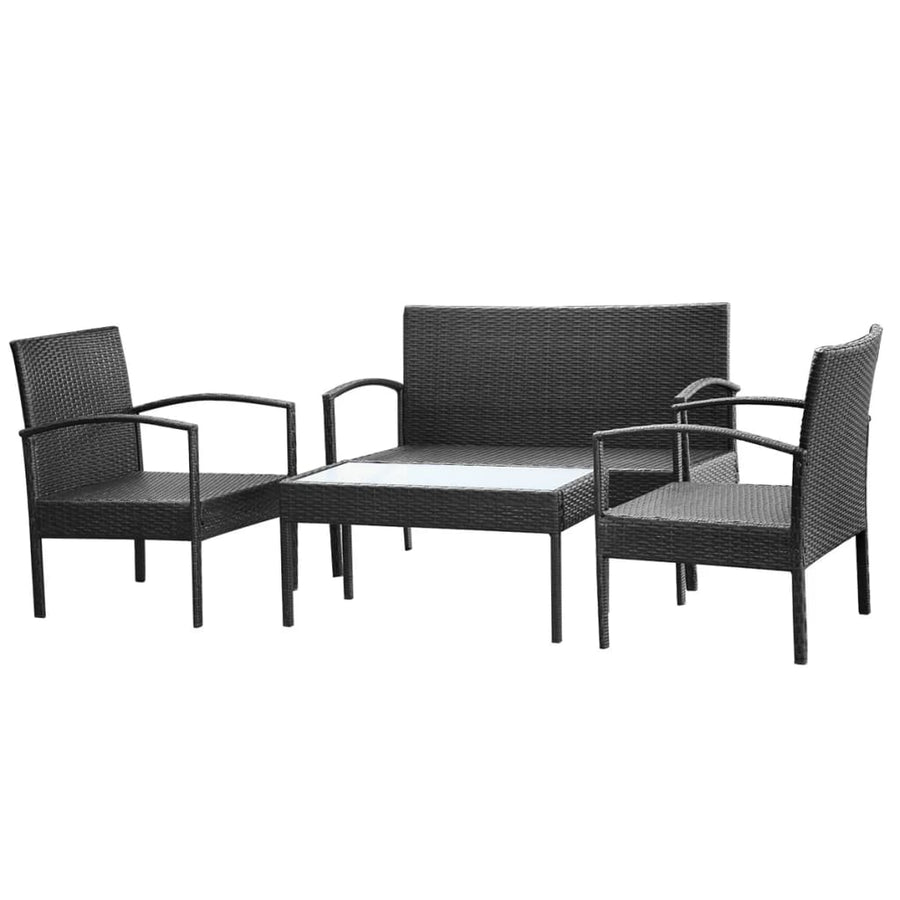 4-delige Loungeset met kussens poly rattan zwart