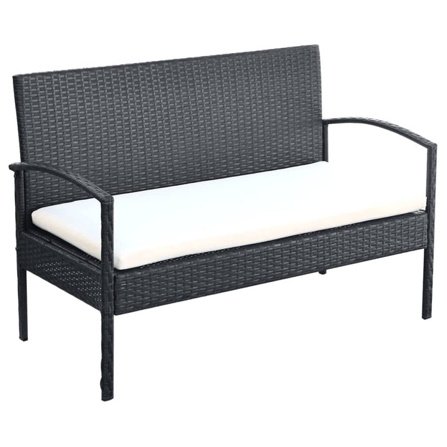 4-delige Loungeset met kussens poly rattan zwart