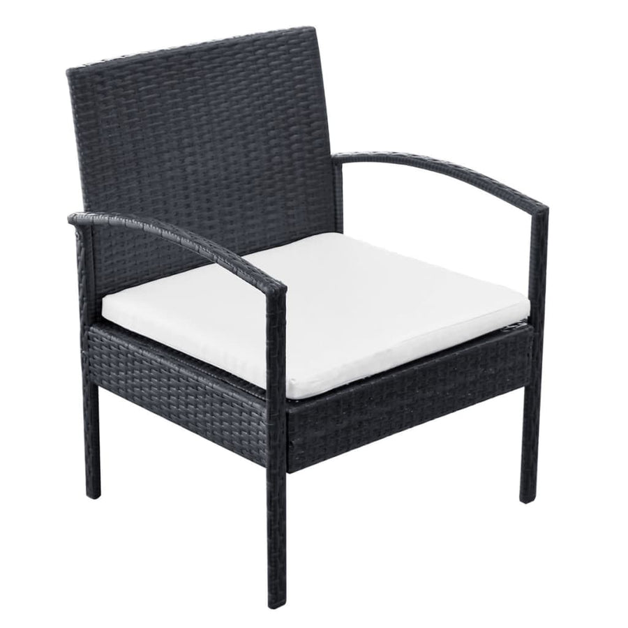 4-delige Loungeset met kussens poly rattan zwart