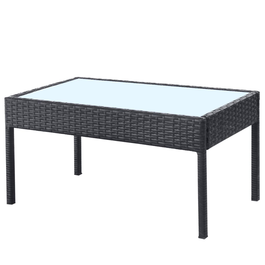 4-delige Loungeset met kussens poly rattan zwart