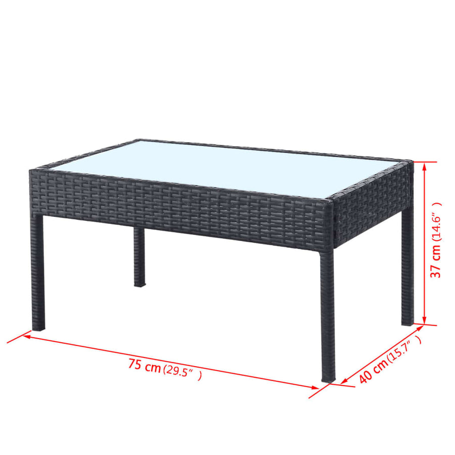 4-delige Loungeset met kussens poly rattan zwart