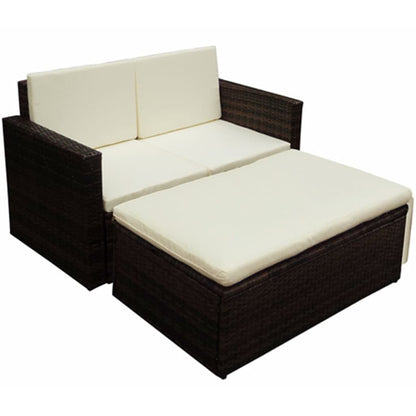 -Delige Loungeset Met Kussens Poly Rattan Bruin