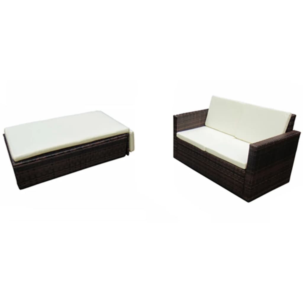 -Delige Loungeset Met Kussens Poly Rattan Bruin